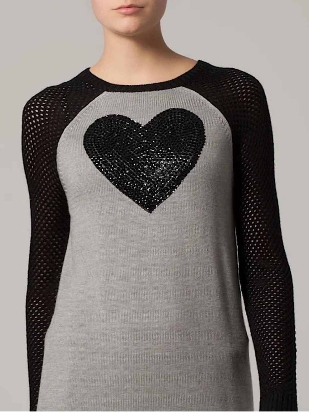 Love Moschino Glitter Heart Sweater with Mesh Sleeves